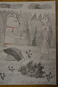 Иллюстрация к мордовской сказке «Лиса и медведь»
